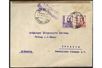 20 cts. og 30 cts. Isabel på brev fra Puerto de la Luz Las Palmas d. 20.3.1938 til Leipzig, Tyskland. Lokal spansk censur fra Las Palmas.