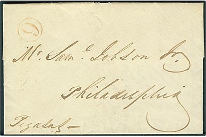 1830. Duplicat-brev dateret St. Thomas d. 14.12.1830 med skibet Pegasus til Philadelphia, USA. Amerikansk “6” cents portostempel. Indhold gengiver Original-brev sendt med briggen Gannicliff. 