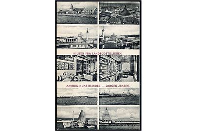 Aarhus, Hilsen fra Landsudstillingen 1909 med prospekter fra Aarhus Kunsthandel ved Jørgen Jensen. J.J.N. no. 3534.