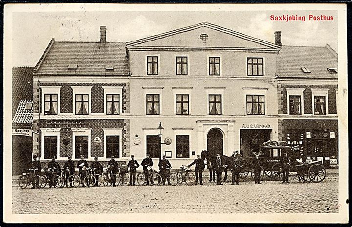 Sakskøbing posthus med postbude. Stenders no. 20700.