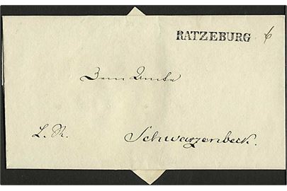1811-45. Tjenestebrev med stort papirsegl og liniestempel Ratzeburg til Schwerzenbeck.