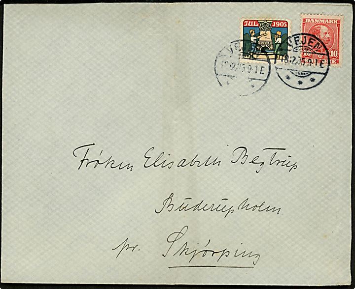 10 øre Chr. IX og Julemærke 1905 på brev fra Vejen d. 18.12.1905 til Skørping.