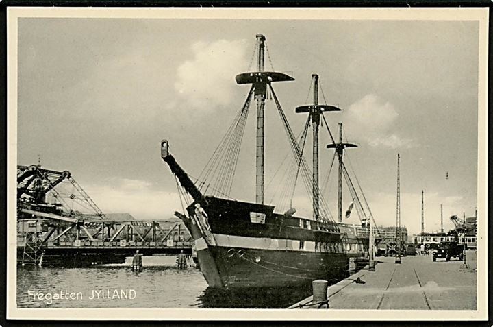 Jylland, fregat benyttet som logiskib ved Langebro i København. V. Thaning & Appel Marinepostkort Serie H no. 64.