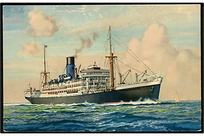 Blue Funnel Line. Reklamekort med dampskib dateret ombord S/S Sarpedon. U/no.