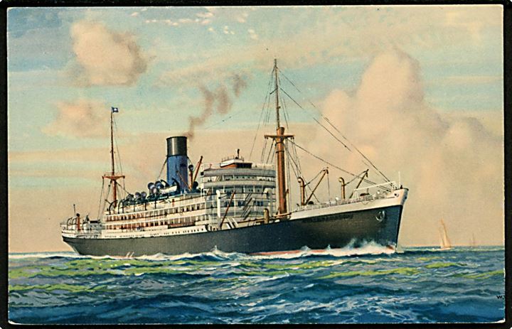 Blue Funnel Line. Reklamekort med dampskib dateret ombord S/S Sarpedon. U/no.