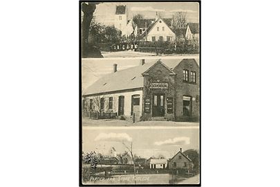 Store Fuglede. Kirke, Købmand og gadekær. H.P. Hansen u/no. Svagt knæk!