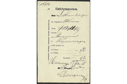 1864. Einlieferungsschein fra Husum d. 17.6.1864 for værdiforsendelse til København.