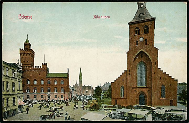 Odense, Albanitorv med domkirke. Warburg no. 1359.