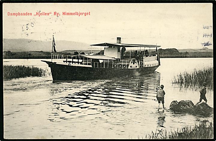 Hjejlen, dampbåd ved Ry, Himmelbjerget. K. Baunsgaard no. 41092. (Fejltrykt både: Hjeilen og K. Bauusgaard).