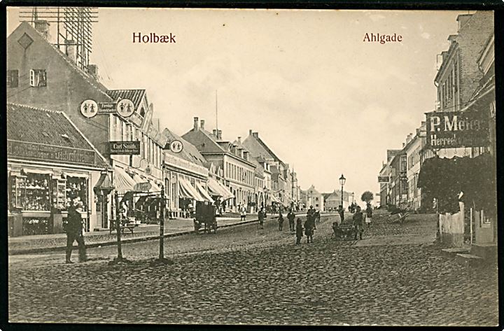 Holbæk, Ahlgade med bl.a. Udslag af Crome & Goldschmidts fabrikker. 