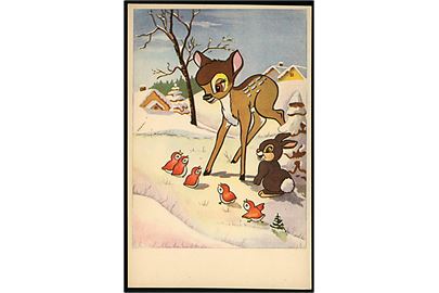 Walt Disney: Bambi og Stampe i sne. Spansk fremstillet kort fra 1950'erne. Mateu-Cromo no. 5.