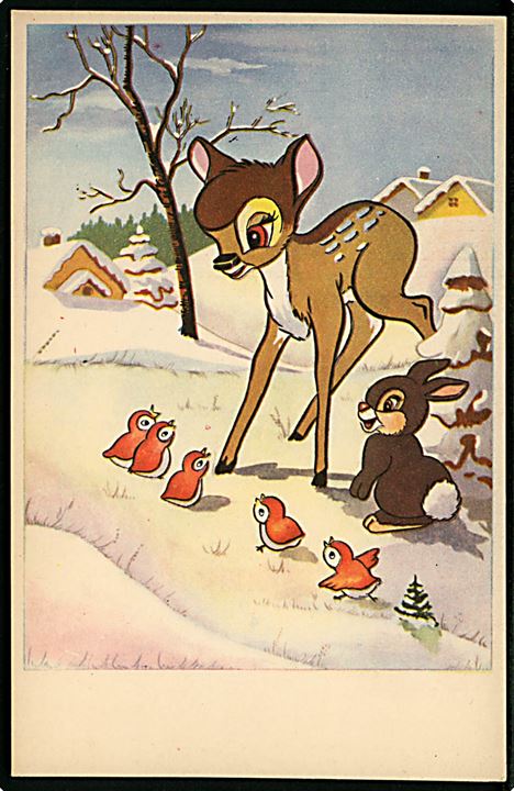 Walt Disney: Bambi og Stampe i sne. Spansk fremstillet kort fra 1950'erne. Mateu-Cromo no. 5.