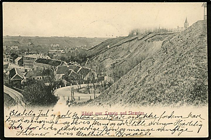 5 øre Våben og Julemærke 1904 stukken kant på brevkort annulleret med stjernestempel BONNET og sidestemplet bureau Vemb - Thyborøn T.7 d. 23.12.1904 til Graven pr. Horsens. 