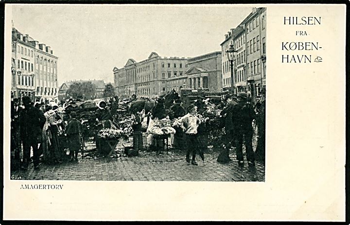 Købh., Hilsen fra med torvedag på Amagertorv. U/no.