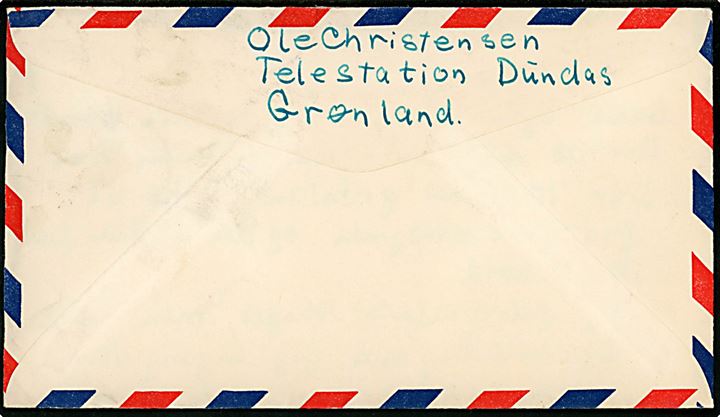 60 øre Havets Moder single på luftpostbrev fra Dundas d. 6.7.1960 til Odense. Langt indhold fra tekniker ved Telestationen i Dundas.