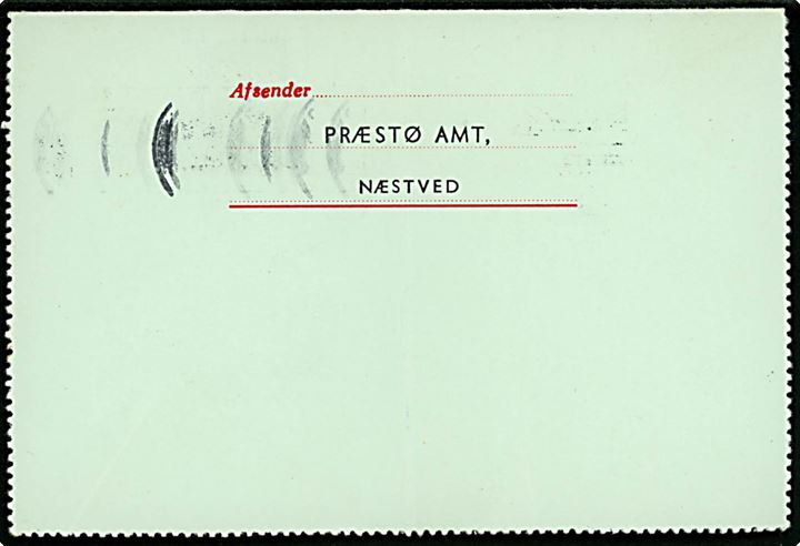 35/30 øre provisorisk helsags korrespondancekort (fabr. 113) opfrankeret med 25/20 øre helsagsafklip sendt lokalt fra Præstø Amt i Næstved d. 30.6.1970. 