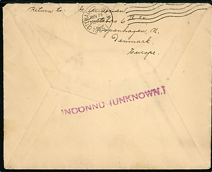 15 øre Karavel (2) på brev fra København d. 22.5.1935 til New York, USA. Retur som ubekendt. Urent åbnet.
