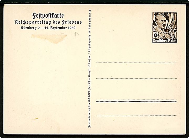 Reichpartei Tag Nürnberg 1939. 6 pfg. illustreret helsagsbrevkort.