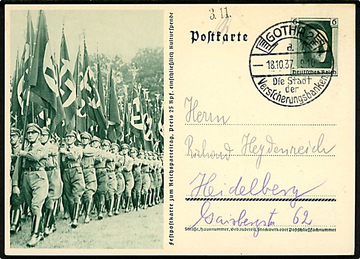 Reichsparteitag 1937 illustreret helsagsbrevkort med parade.