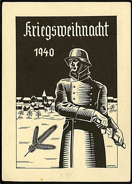 Kriegsweihnacht 1940. Illustreret feltpostkort stemplet Feldpost d. 18.12.1940. Sendt fra soldat ved feldpost no. 20387 = 1. Kranken-Kraftwagen-Zug 35.