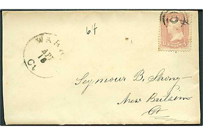 3 cents Washington på brev annulleret med stumt stempel og sidestemplet Warren Ct. d. 1 5.4.186x til New Britain, Ct.