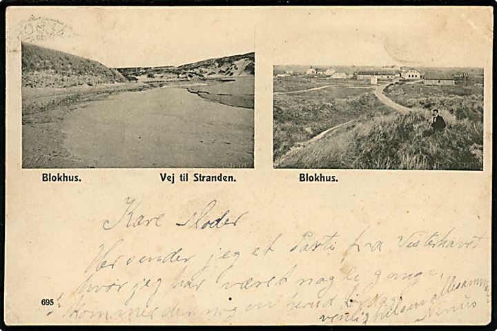 Blokhus, stranden og bebyggelse. No. 695.