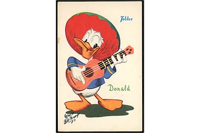 Walt Disney. Anders And spiller guitar. Fransk reklame for “Tobler” chokolade. Georges Lang, Paris u/no.