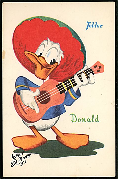 Walt Disney. Anders And spiller guitar. Fransk reklame for “Tobler” chokolade. Georges Lang, Paris u/no.