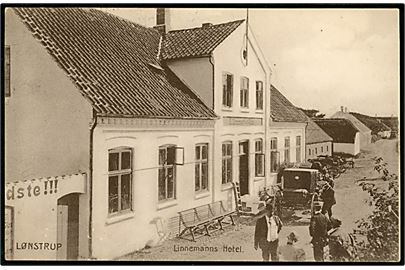 Lønstrup, Linnemanns Hotel. Stenders no. 17992. Annulleret med stjernestempel LØNSTRUP og sidestemplet Hjørring d. 19.5.1910 til Aalborg.