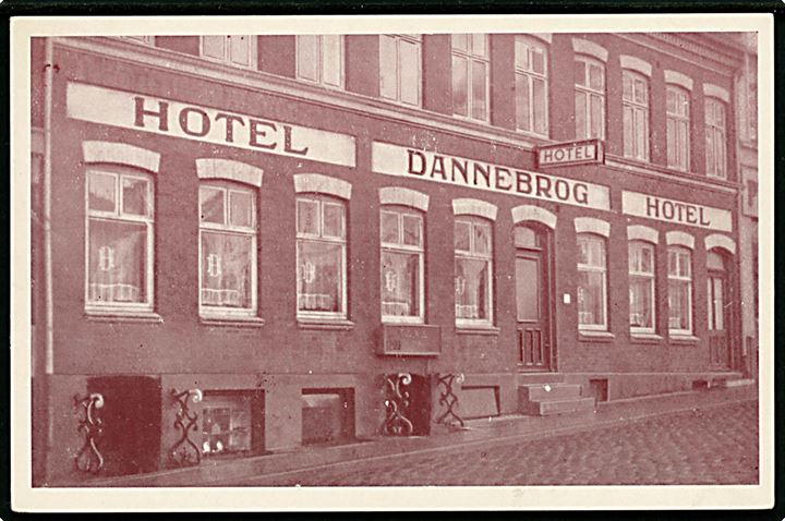 Viborg, Hjultorvet, Hotel Dannebrog. Reklamekort u/no.