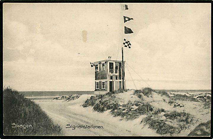 Skagen, Signalstation. Knudstrup u/no. Frankeret med 5 øre Chr. X stemplet Skagen d. 22.12.1914 til fyrmester P. Petersen, Nordre Røn Fyr pr. Læsø. Nordre Rønner var beboet af fyrpersonale fra 1880 til 1963. I 1916 var der 13 indbyggere. 