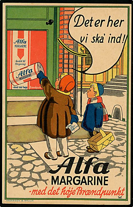 Valdemar Larsen: Alfa Margerine, reklamekort. Hansen & Bruun u/no.