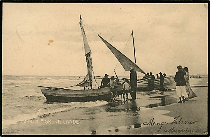 Løkken, fiskefartøjer på stranden. Stenders no. 4247.