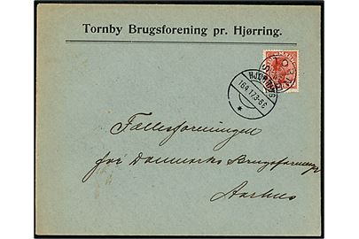 10 øre Chr. X på fortrykt kuvert fra Tornby Brugsforening annulleret med stjernestempel S. TORNBY og sidestemplet Hjørring d. 16.4.1917 til Aarhus.