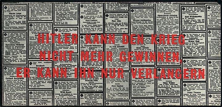 Britisk propaganda flyveblad: Hitler kann den Krieg nicht mehr gewinnen, er kann ihn nur verlängern. Nedkastet af Royal Air Force over Tyskland. No. G.18