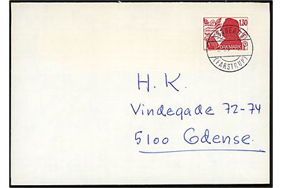 1,30 kr. Oehlenschläger på brev annulleret med parentes stempel Søndersø (Farstrup) d. 3.3.1980 til Odense.