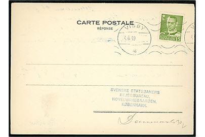 15 øre Fr. IX på brevkort fra Ångfartygsaktiebolaget Gotland annulleret med svensk stempel i Visby d. 4.6.1949 til København.