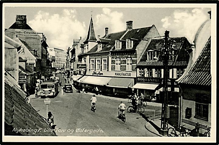 Nykøbing Falster. Lille Torv og Østergade. Jernbanekiosken no. 6681.