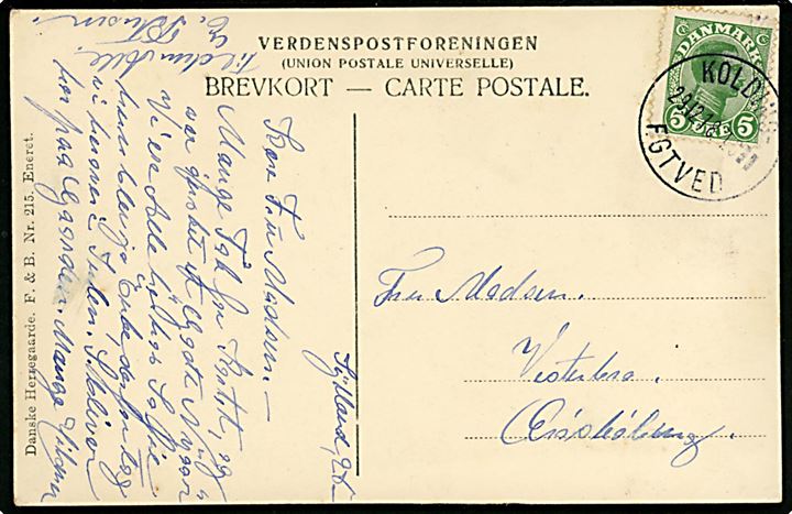 5 øre Chr. X på brevkort annulleret med bureaustempel Kolding - Egtved T.6 d. 29.12.1918 til Ærøskøbing.