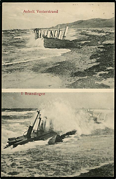 5 øre Fr. VIII på brevkort (Anholt Vesterstrand) annulleret med stjernestempel ANHOLT HAVN og sidestemplet Grenaa d. 9.5.1912 til Odense.