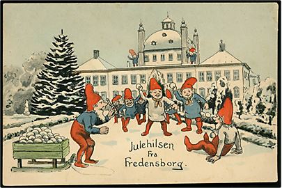 Fredensborg, Julehilsen fra med nisser og slot. W. Levy u/no.