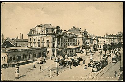 Stockholm, Centralstationen med sporvogne. 