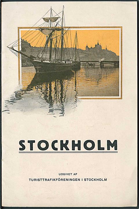 Stockholm. Illustreret turisthæfte på 16 sider udgivet af Turisttrafikföreningen i Stockholm 1926. Medfølger bykort over Stockholm.