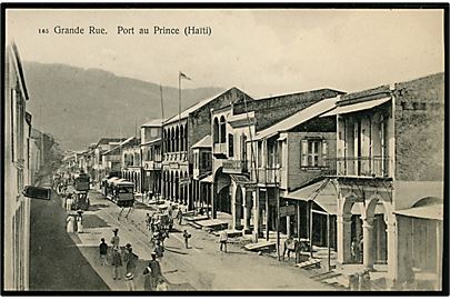 Haiti, Port au Prince, Grand Rue med sporvogne. 