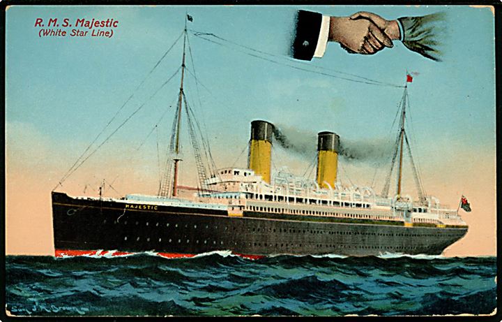 Majestic, S/S, White Star Line. Hands across the Sea. 