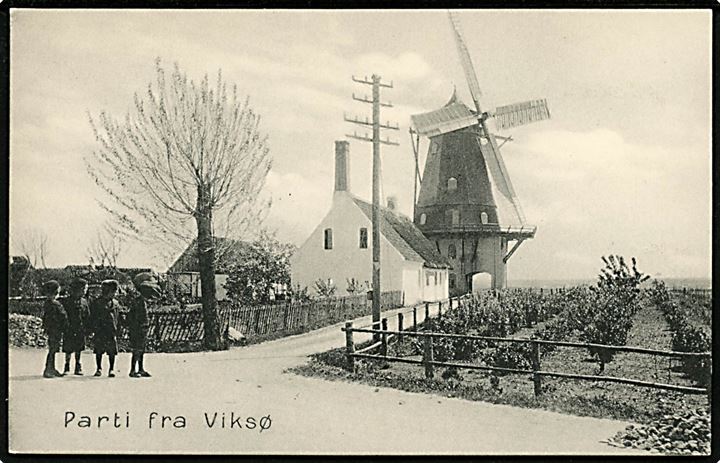 Viksø (Veksø) med mølle. Stenders no. 10769.