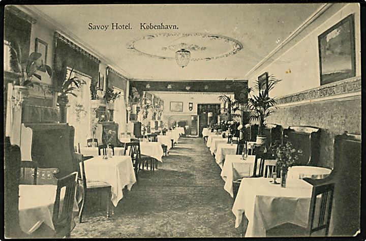 Købh., interiør fra Savoy Hotel. Reklamekort u/no.