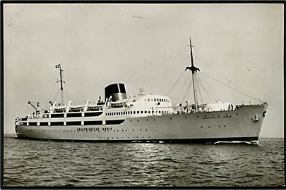 Kronprinsesse Ingrid, M/S, DFDS Englandsbåd. Reklamekort u/no. Frankeret med 35 øre Fr. IX 60 år annulleret Esbjerg d. 22.7.1959 og Paquebot til København.