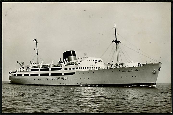 Kronprinsesse Ingrid, M/S, DFDS Englandsbåd. Reklamekort u/no. Frankeret med 35 øre Fr. IX 60 år annulleret Esbjerg d. 22.7.1959 og Paquebot til København.