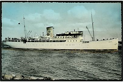 Dania, M/S, Hans Lehmann Lübecker Stauereikontor AG på ruten Travemünde - København. Tidl. M/S Frem, Dampskibsselskabet paa Bornholm af 1866 på rute fra København til Rønne.